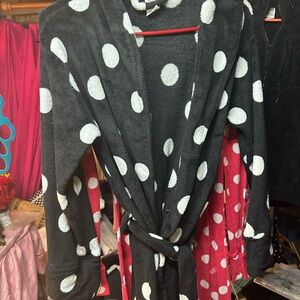 PINK Victoria's Secret Black and White Polka Dot Robe